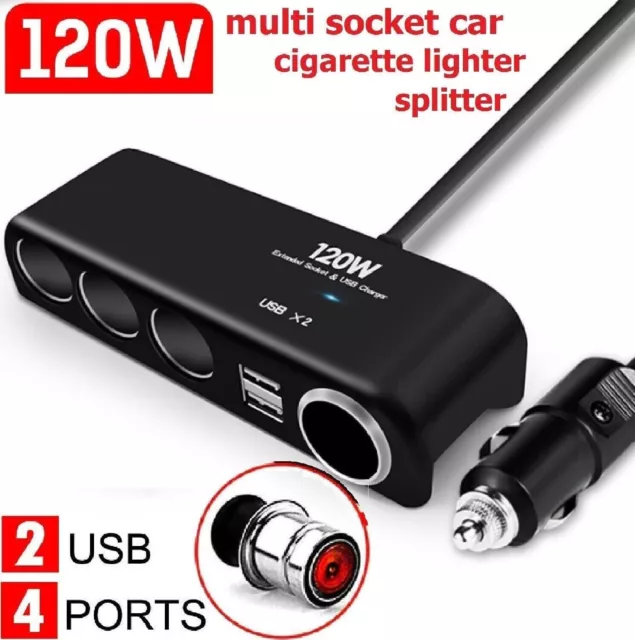 4 Way 12V 24V Multi Socket Car Cigarette Lighter Splitter USB Charger Adapter