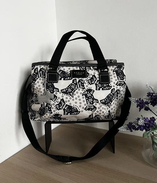 RADLEY WHITE Black Folk Dog Oilskin Multiway Shoulder Grab Bag