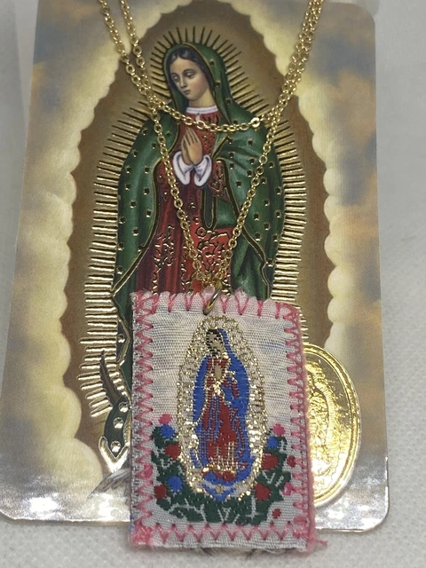 RELIGIOUS SCAPULAR ESCAPULARIO De La Virgen De Guadalupe Oro Laminado