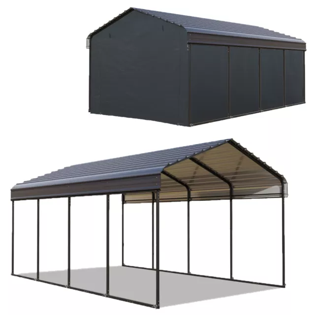 12x20'Metal Carport Garage Outdoor Canopy Heavy Duty Shelter Car Shed w/Sidewall