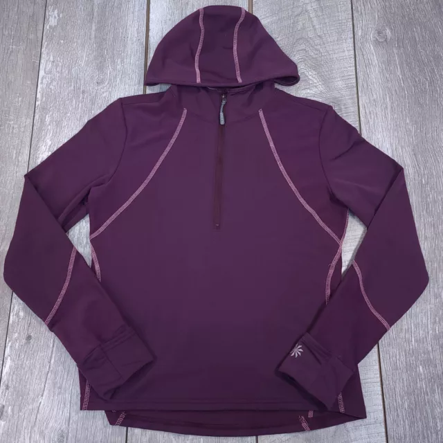 Vintage Athleta Cozy Hoodie Womens Medium Purple Fleece 1/4 Zip Hoody Pullover