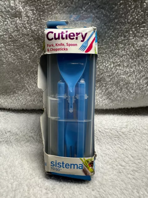Sistema To Go Blue Cutlery Fork Knife Spoon And Chopsticks W/Case New