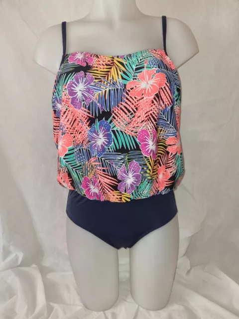 BNWOT Gorgeous navy blue multi-coloured floral swimming bathing costume Size 10