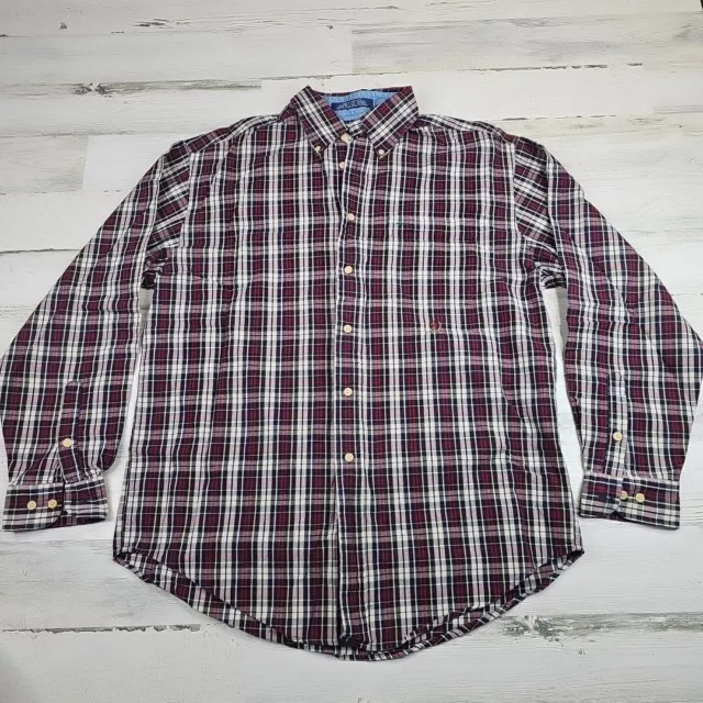 Tommy Hilfiger Button Down Shirt Mens Medium Red Plaid Long Sleeve Cotton