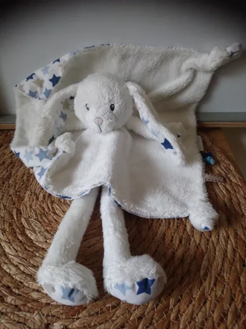 Little Dutch doudou peluche lapin blanc bleu imprimés étoiles