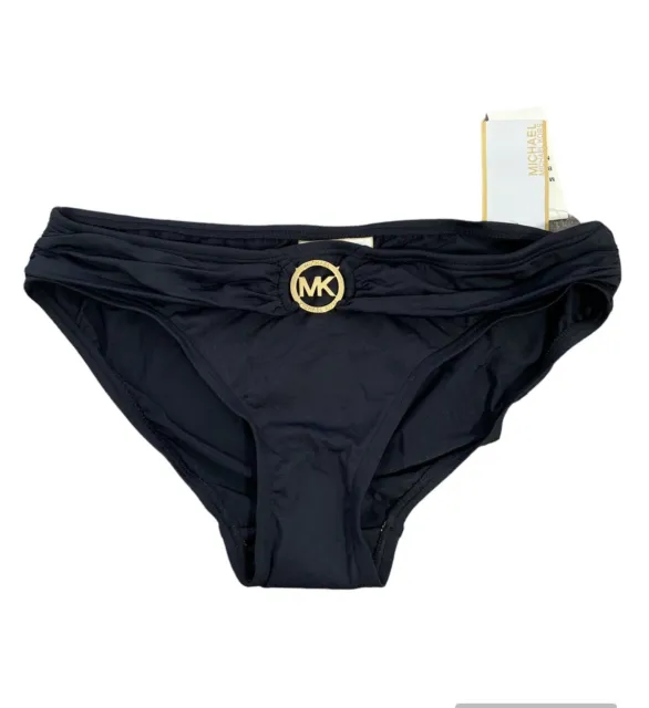 Michael Kors Women's Black Stretch Logo-Ring Bikini Swim Bottom Size Medium