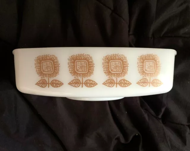 Federal Milk Glass Vintage Heat Proof Rectangular Baking Dish Sunflower Pattern