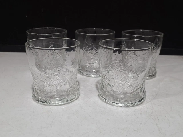 SET OF 5-  Arcoroc Glass Christmas Holly Tree 3.5" OLD FASHIONED Glasses 9 OZ