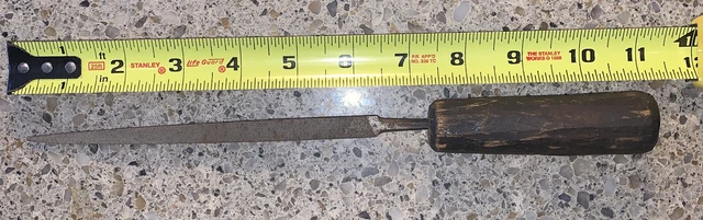 Vintage Tool Tri File Rustic Carved Wooden Handle 11 1/2" Three Sided File 👀