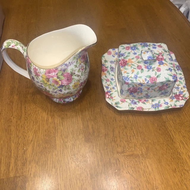royal winton grimwades summertime pitcher Butter Dish Covered Chintz Old Cottage