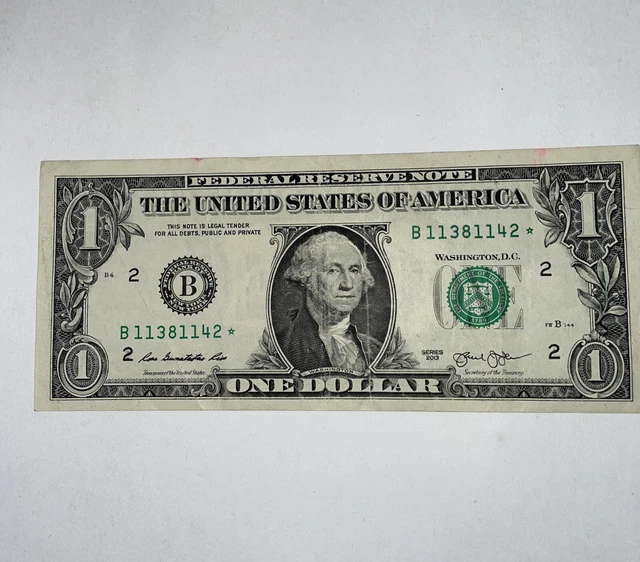 2013 B Series $1 Dollar Star Note B Extremely Rare,Serial #11381142*
