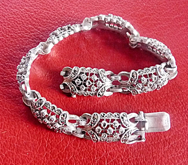Bracelet Vintage En Argent Massif Vermeil - Style Filigrane (filigree) Argenté, Occasion