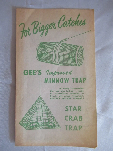 Vintage Old Gee's Minnow Trap Advertisement Star Crab Trap Havahart Rare NY