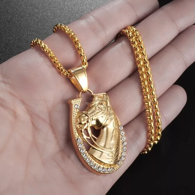 Gold Horse Necklace Pendant Shoe Good Luck Lucky Racing