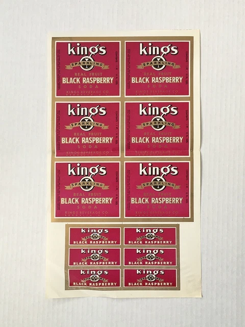 King's BLACK RASPBERRY soda 30s 40s UNCUT label sheet BROOKLYN•