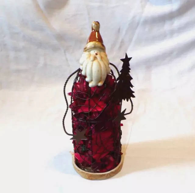 Ceramic Stoneware Santa Claus Wire Cage Potpourri Container Holder Figurine 10"