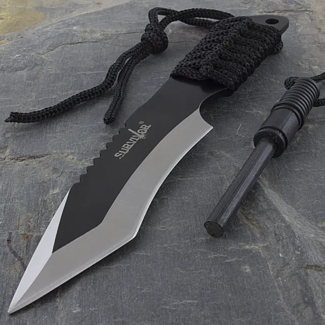 7" FULL TANG TANTO SURVIVAL KNIFE w/ FIRE STARTER Fixed Blade Flint Tactical