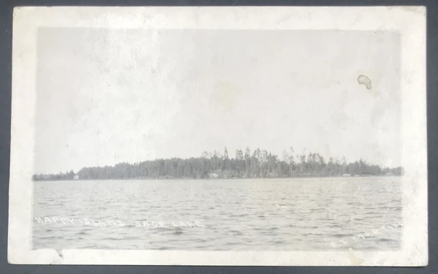 VTG 1924 RPPC Happy Island Sage Lake near Hale MI Michigan Real Photo Postcard