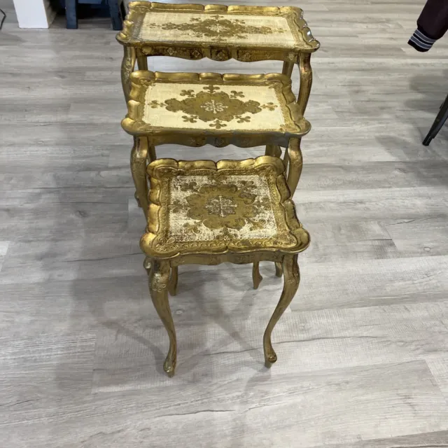 Vintage 1950s Italian Florentine Gilded Nesting Tables - Set of 3 Made In Italy 2