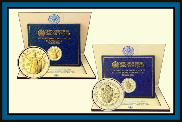 Vatikan 2 x 2 Euro Gedenkmünzen 2022 - Papst Paul VI + Mutter Teresa in Folder