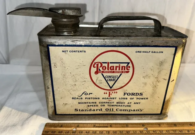 Antique Polarine Tin Litho Early Standard Oil Can Ford Motor Car Gas Station