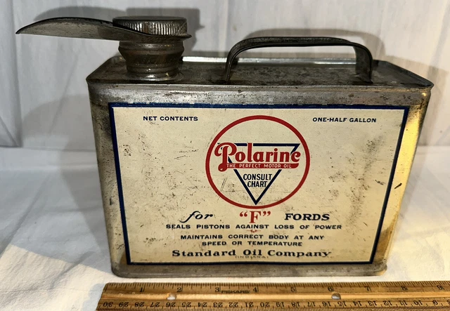 Antique Polarine Tin Litho Early Standard Oil Can Ford Motor Car Gas Station Antique Polarine Tin Litho Early Standard Oil Can Ford Motor Car Gas Station