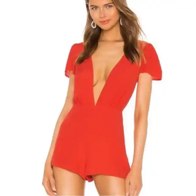 Revolve Superdown Libby Deep V Romper in Red medium