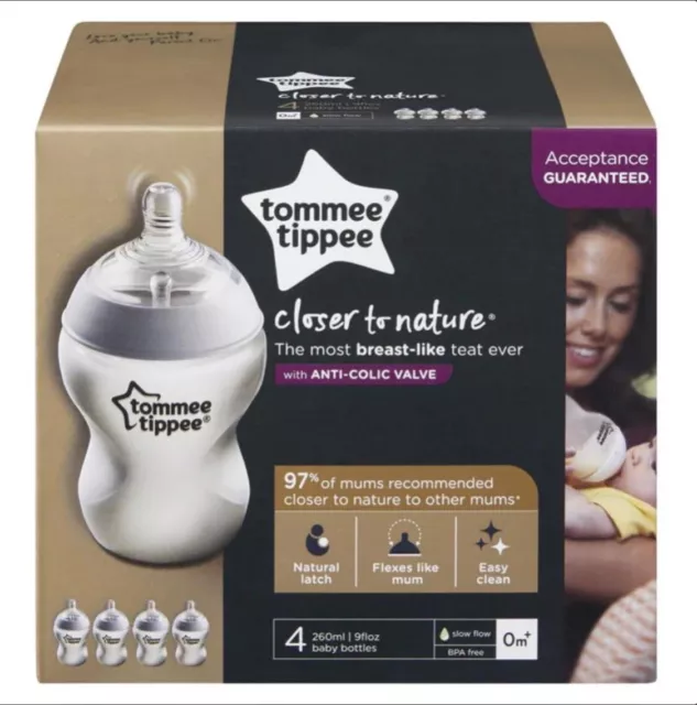 Tommee Tippee Closer to Nature Clear Baby Bottles, 260 ml, Pack of 4