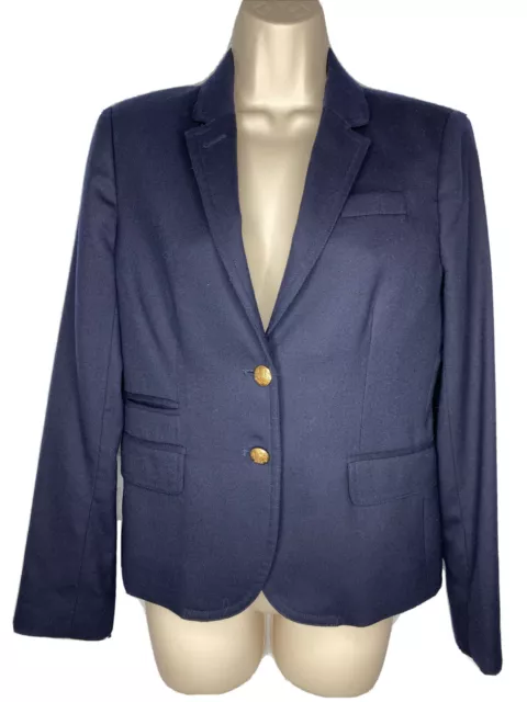 JCrew Womens Schoolboy Navy Blue Wool Blend Blazer Jacket Sz 4