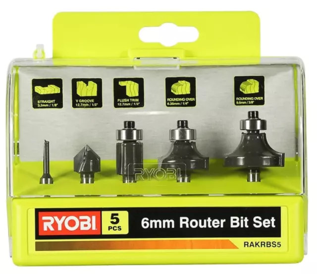 Ryobi 5-teil.Fräserset 6mm para Fresadoras M18 FTR-0X / Rrt 1600-K/RRT1400 R18TR