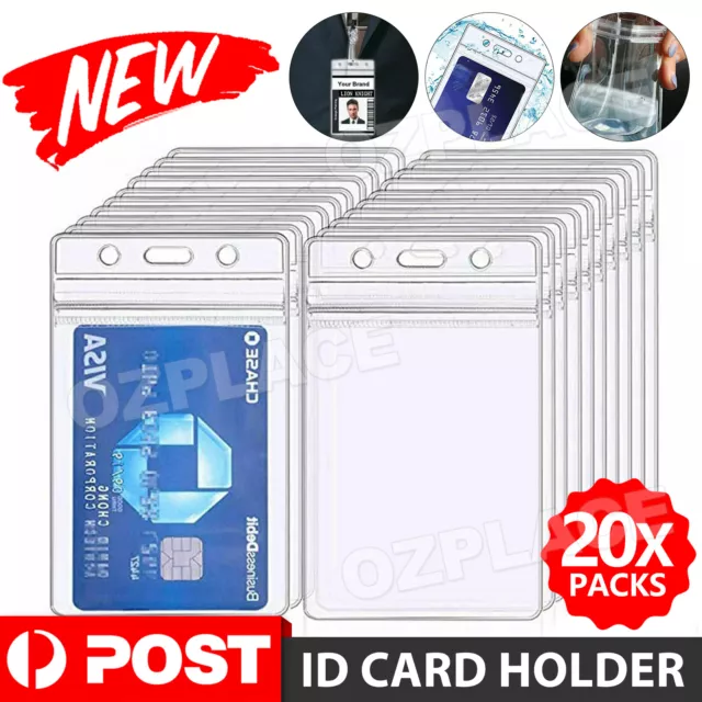 20x ID CARD HOLDER Clear Lanyard Badge Business Plastic Work Pouch Case Pass