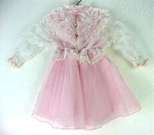 Vintage Star for Girls Dress Pink with White Lace Long Sleeve Size 4T