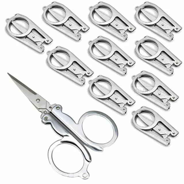 10x Stainless Steel Folding Scissors Keychain Sewing Travel Camping Outdoor Tool