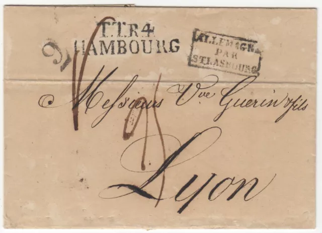 ⭐Hamburg Vorphilatelie⭐Porto-Brief⭐T.T.R.4 HAMBOURG 1829⭐n. Lyon, Frankreich