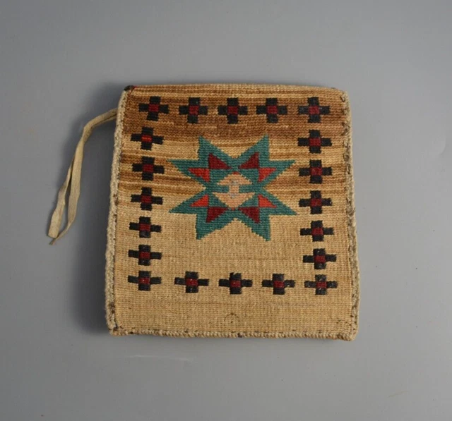 Old Antique Nez Perce Indian Handwoven Cornhusk Bag - Cross Diamond Design