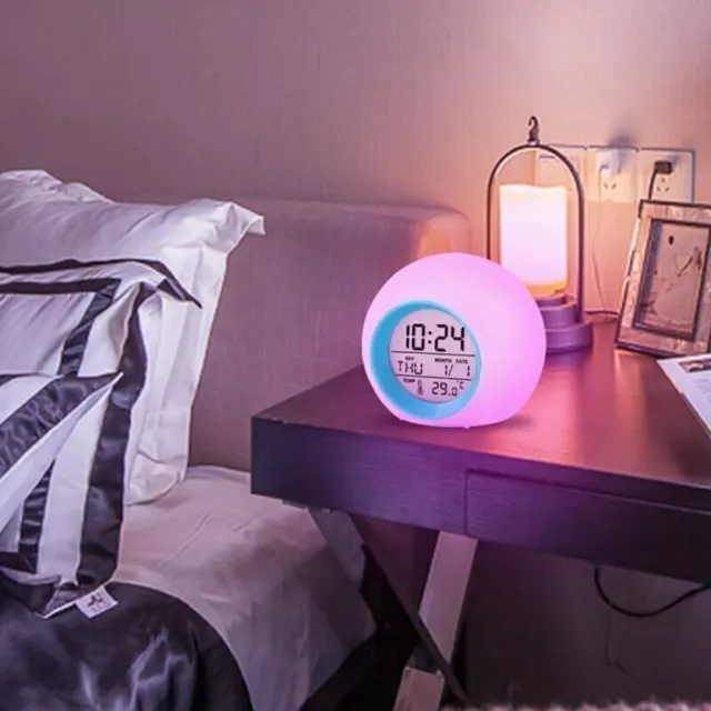 Reloj despertador digital LED 7 colores que cambia luz nocturna reloj despertador niños Reino Unido 2
