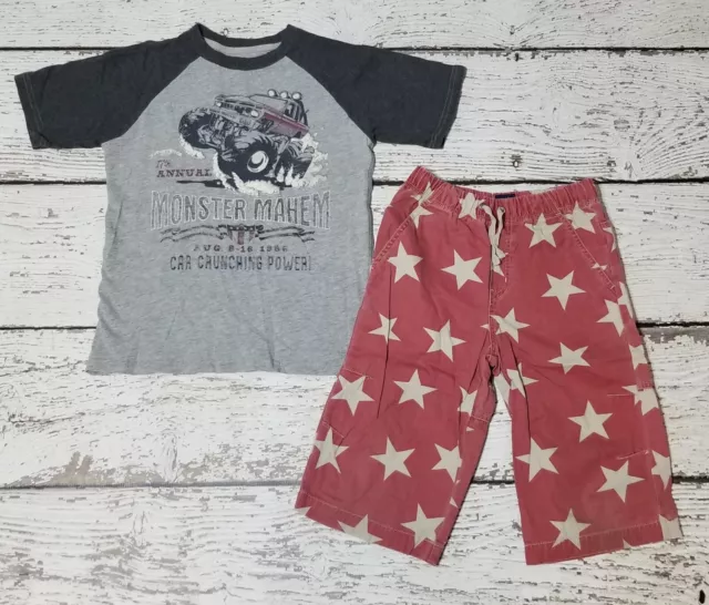 MINI BODEN / GAP 6 7 Gray Monster Truck Tee & Red Star Shorts VGUC