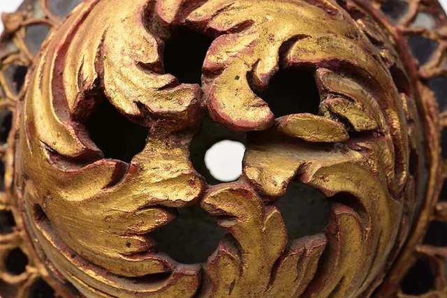 19th Century, Mandalay, Antique Burmese Wood Carving with Gilded Gold and Glass 4