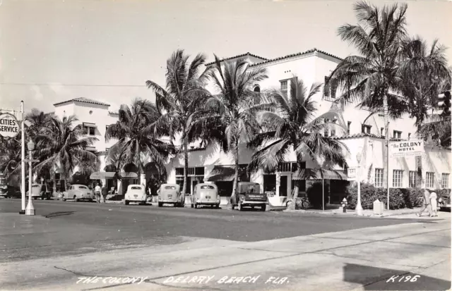 1940's? RPPC Old Cars & City Service Gas Sign The Colony Delray Beach FL