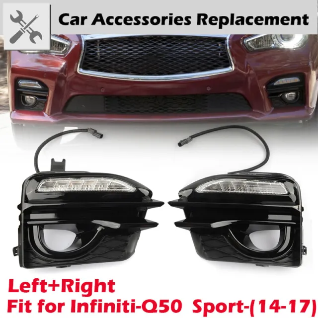 For Infiniti Q50 Sport 2014 -2019 Front Fog Light Bumper LED Turn Signal+Cover