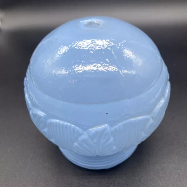 Small Glass Blue Globe Ball Shade Leaf Design 5” Diameter 3 1/2” Opening