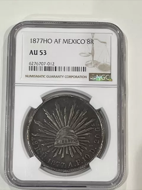 1877 Ho AF Mexico 8 Reales NGC AU 53