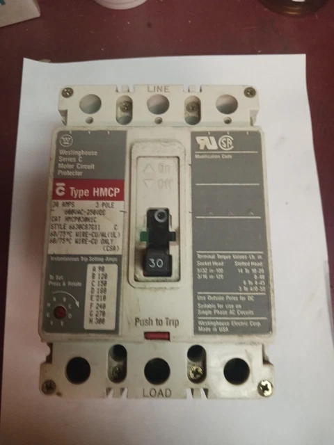 Cutler Hammer Westinghouse HMCP030H1C motor circuit protector breaker Trips Fine