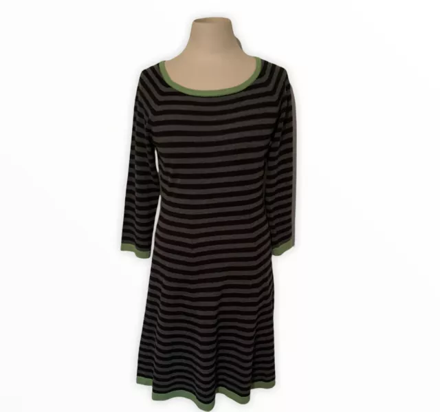 Eliza J Womens Black And Gray Striped Sweater Dress With Green Trim Size Medium