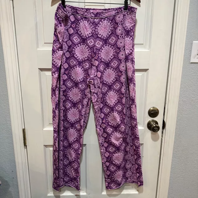 Life Is Good Purple Floral Geographic Drawstring Cotton Pajama Pants Womens XXL