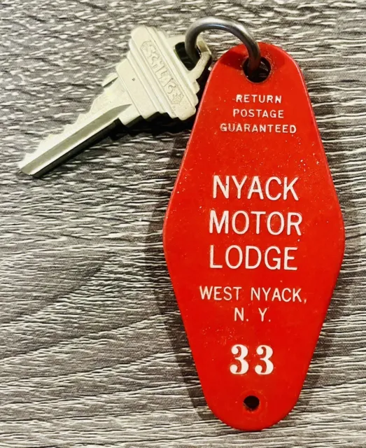 Vtg Hotel Door Key Fob Nyack Motor Lodge New York Room 33 Retro MCM Red Motel