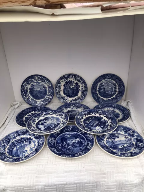 Set Of 11 Vintage Wedgwood Plate Queens Ware Blue & White Collection Ltd Ed 1994