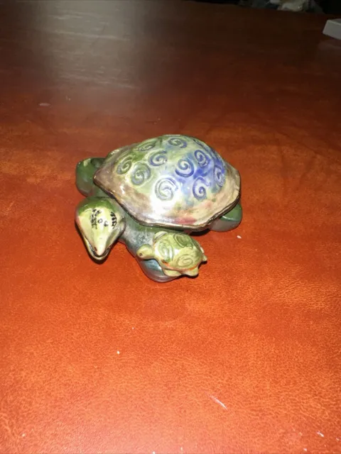 Blue Sky Clayworks Turtle & Baby Tealight Holder 2001 Heather Goldminc Vintage