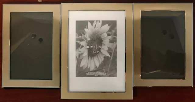 Lot of 3 picture frames one 5" x 7" and two 4” X 6”  Gold Tone Metal with glass