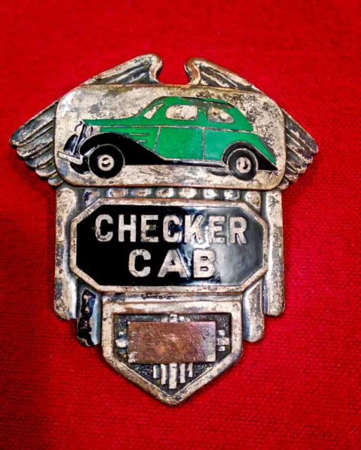 Vintage 1930's Checker Cab Driver Uniform Hat Device Enameled Badge Scarce RARE